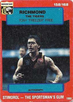 1990 AFL Scanlens Stimorol #158 Tony Free Front